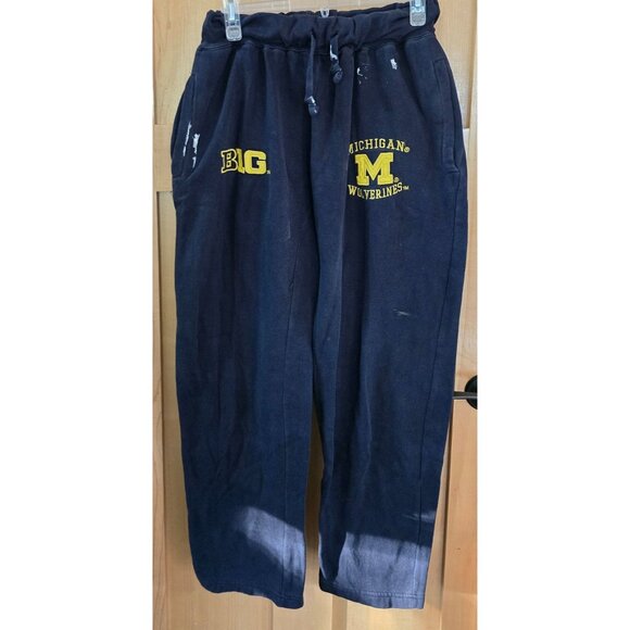 Vintage University Of Michigan Wolverines Sweatpants L Big 10 Navy Blue Distress - Picture 1 of 9